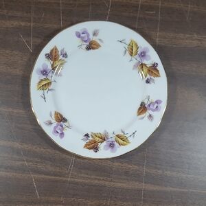 Queen Anne 6-1/4" Bread Plate Bone China Made In England Purple Flower Gold Trim